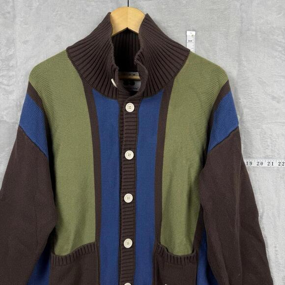 SooToMe Cardigan Sweater Brown Green Blue Striped Button Front Women Size S Y2K - Picture 2 of 10
